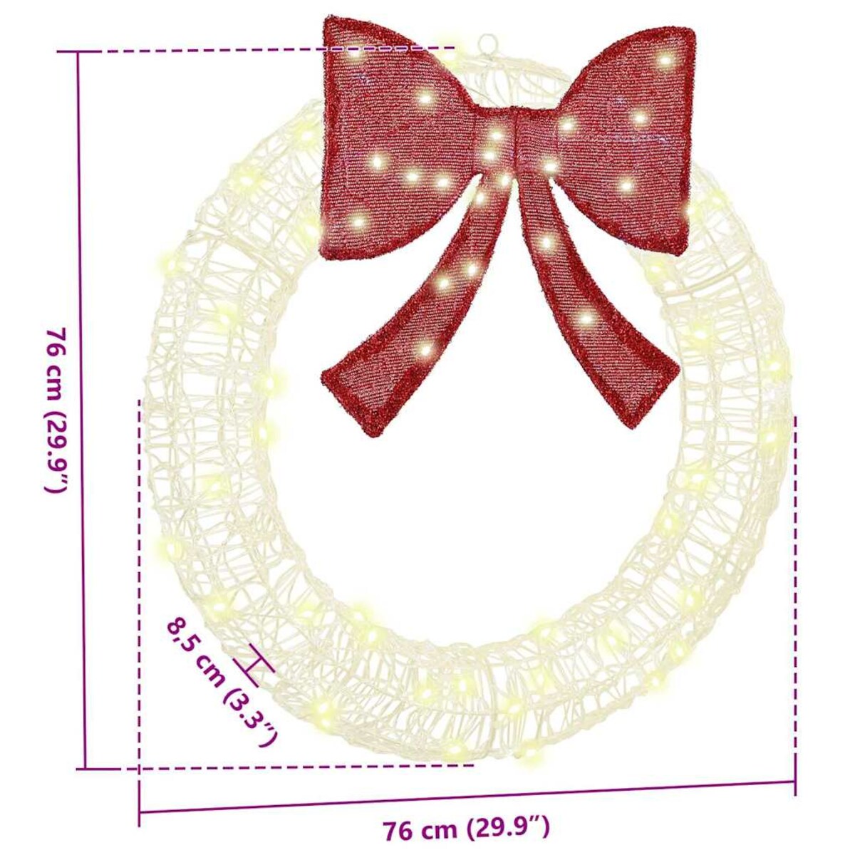 vidaXL Wianek z 60 diodami LED Ciepła biel 75 cm Akryl