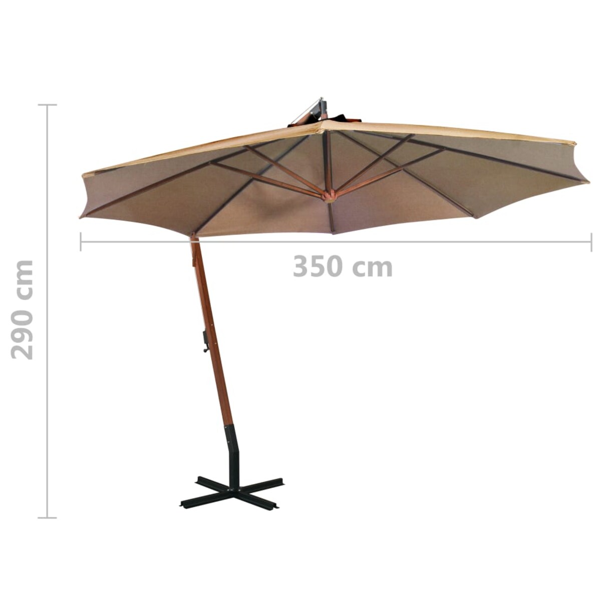 vidaXL Parasol ogrodowy wiszący, jodłowy słupek, taupe, 3,5x2,9 m