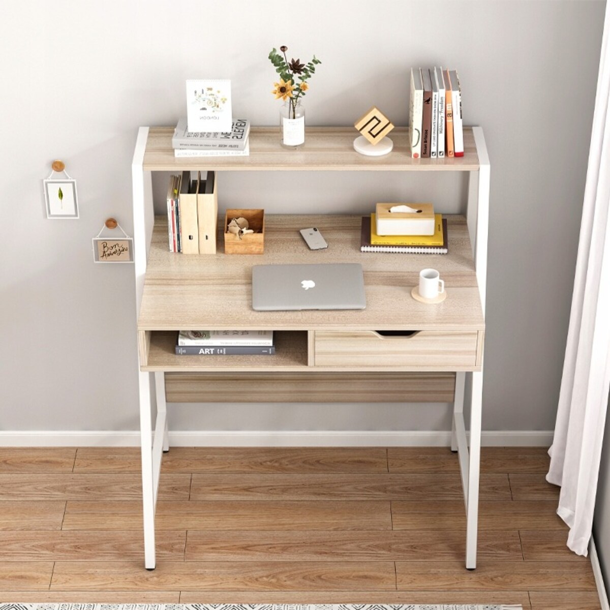 Biurko komputerowe jasny dąb szkolne stolik loft industrialne z szufladą