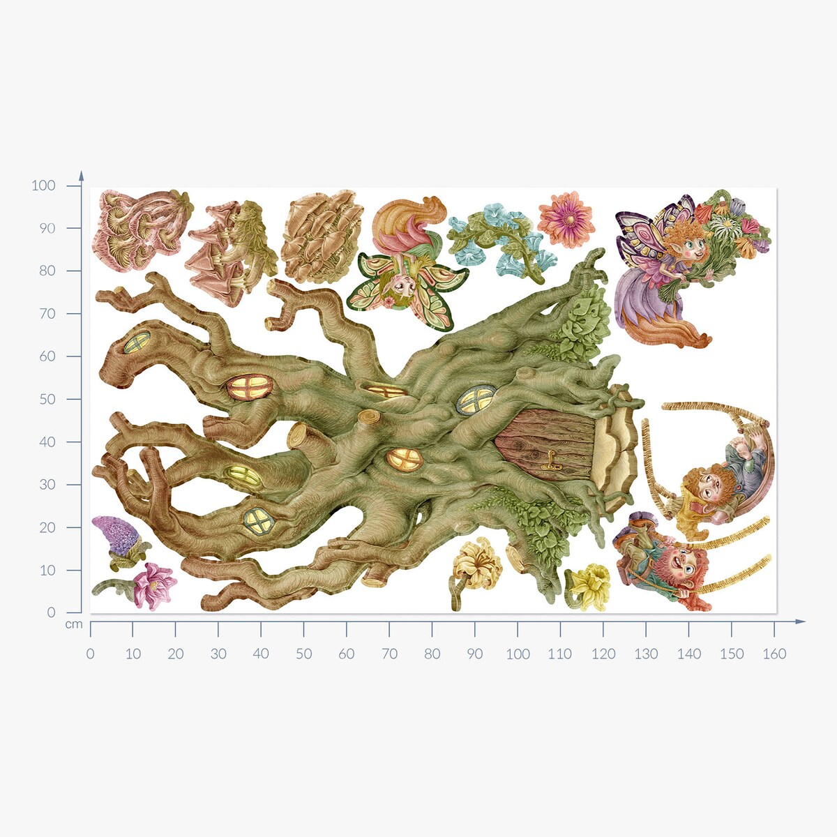 Zestaw naklejek na ścianę, Wróżkowy las, 100cm
