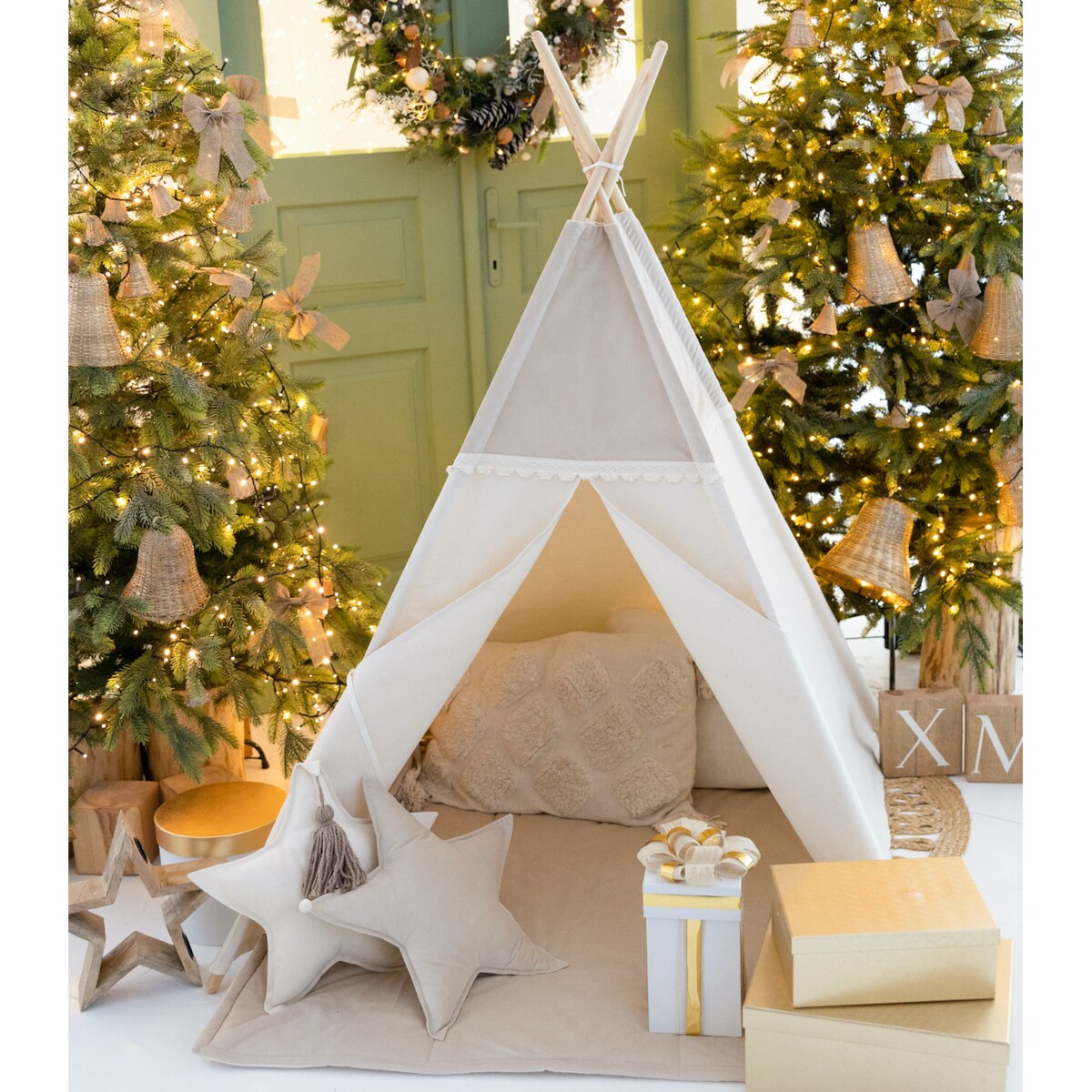 Namiot tipi Beige Velvet, beżowe tipi z matą i poduszkami