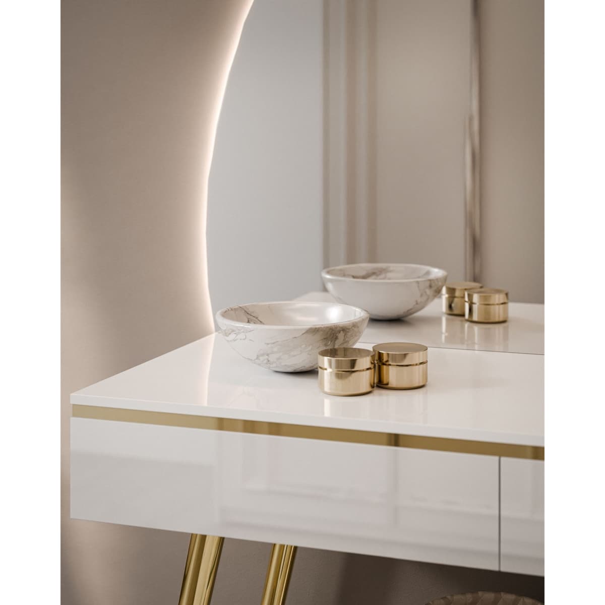 Toaletka AURORA-SQ biały połysk z lustrem lewym