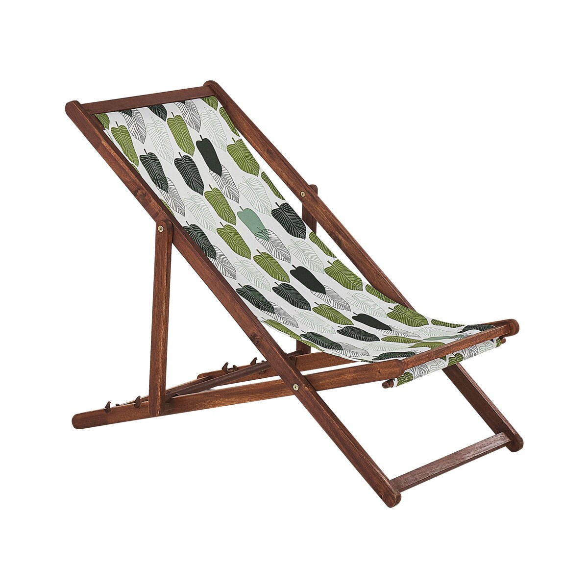 Zestaw 2 leżaków ogrodowych ciemne drewno akacjowe wzór w liście zielony ANZIO