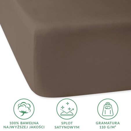 Prześcieradło satynowe z gumką 200x220 kolor Sepia