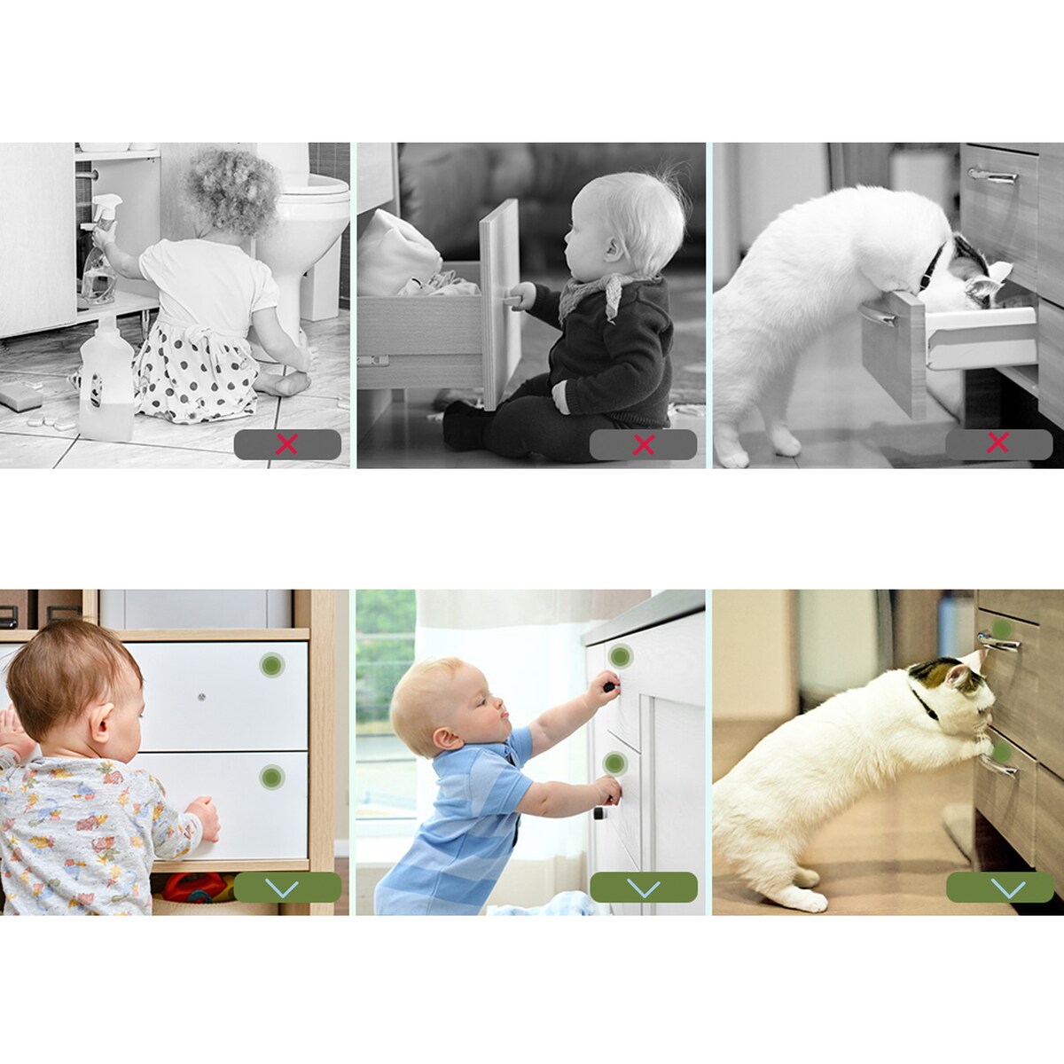 zabezpieczenia magnetyczne do szaf i szuflad, sipo, niewidoczne blokady, zestaw 4 sztuk