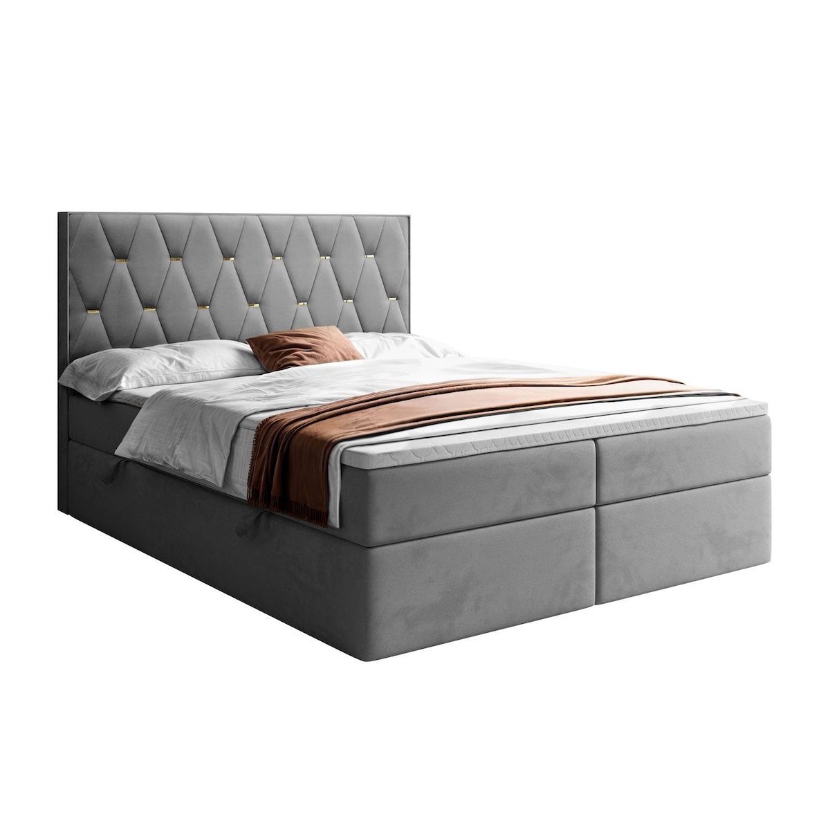 Łóżko kontynentalne IZOLDA z pojemnikiem na pościel, 180x200, RV 250, topper