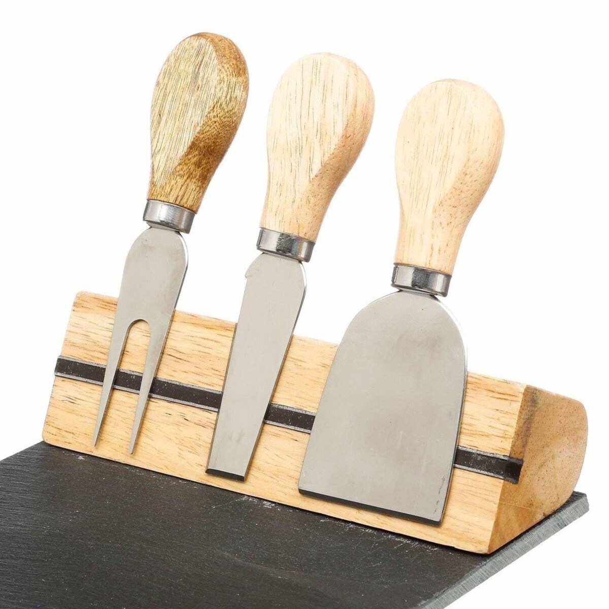 Deska kamienna do podawania sera + 3 noże na stojaku