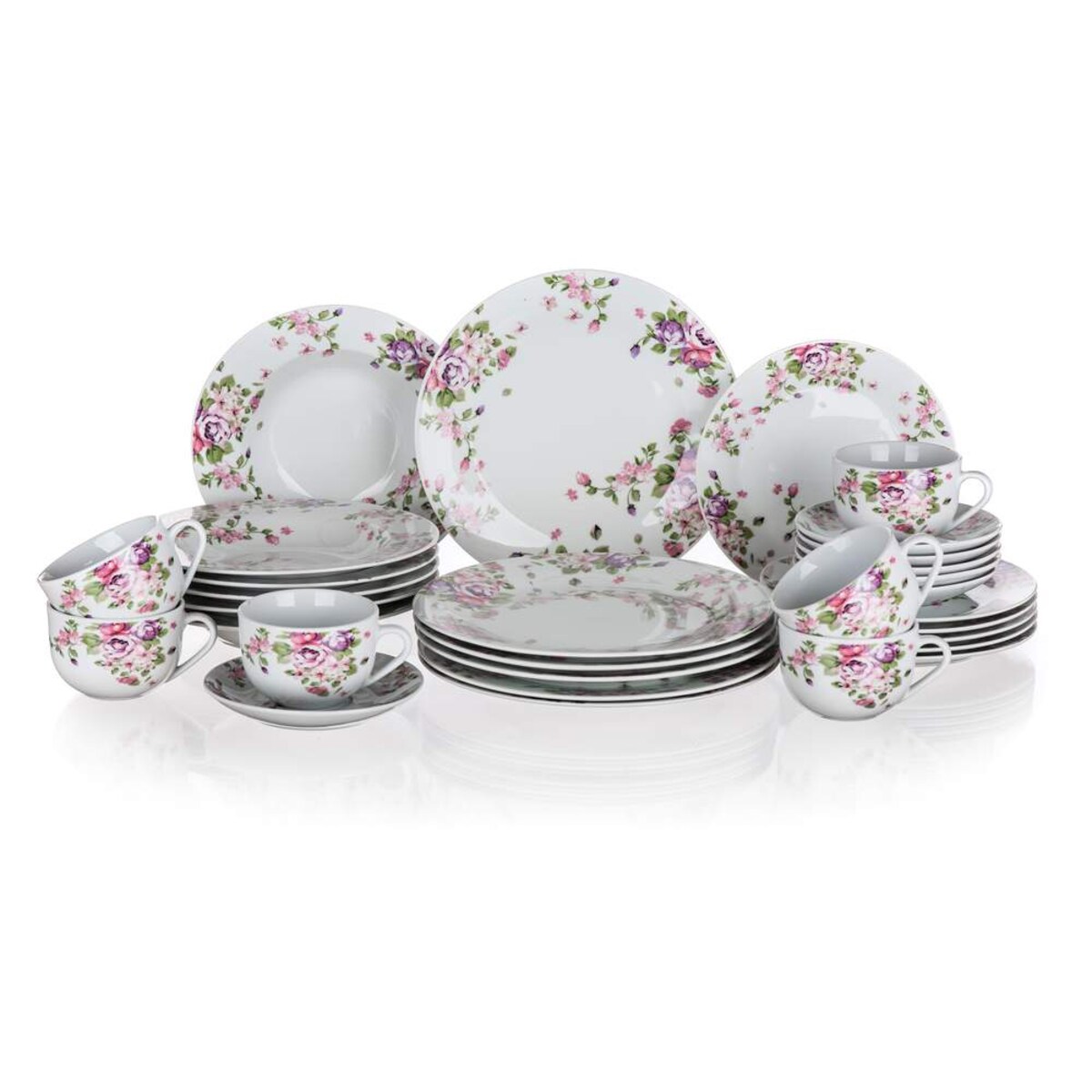 TALERZEKOMPLET OBIADOWY W KWIATY gotowy prezent 30 elem talerze jadalni box