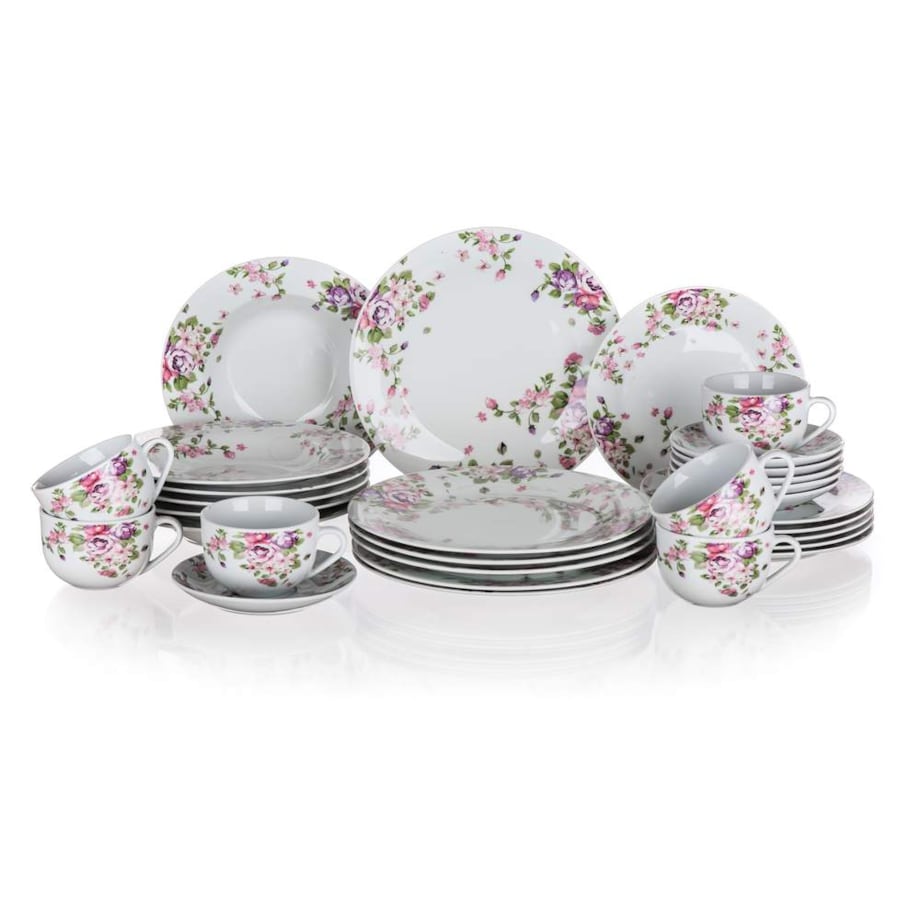 TALERZEKOMPLET OBIADOWY W KWIATY gotowy prezent 30 elem talerze jadalni box