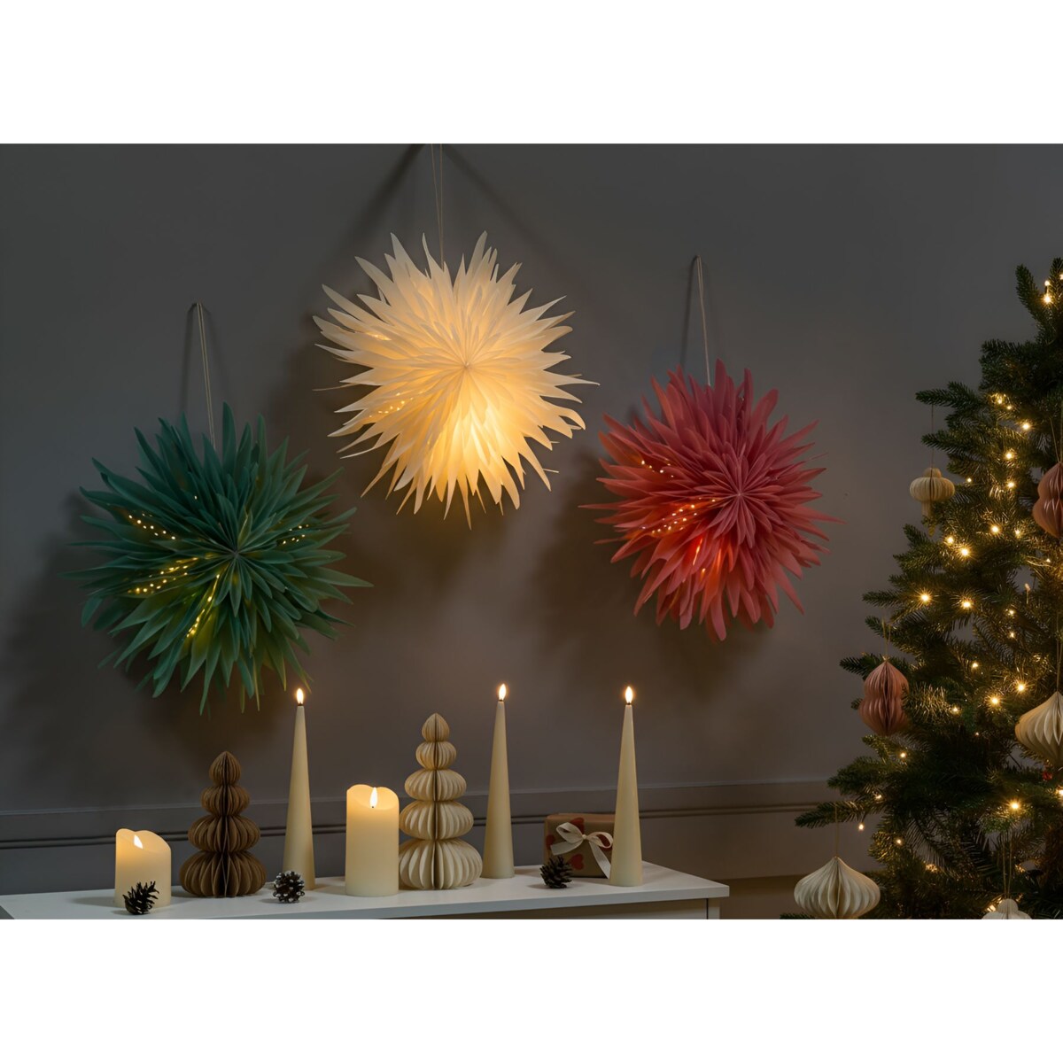 Zestaw 3 dekoracji wiszących LED GROVLAN Gwiazda 41 cm Kolorowy