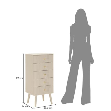 Komoda Shy Drawers, kolor biały i złoty, drewno sosnowe, płyta MDF i żelazo, 37,5 x 34 x 89 cm, Mauro Ferretti