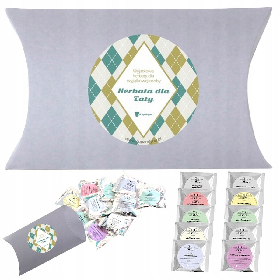 ZESTAW PREZENTOWY UPOMINKOWY - 10 RÓŻNYCH HERBAT SYPANYCH W SASZETKACH - PREZENT UPOMINEK DLA TATY TEŚCIA NA DZIEŃ OJCA URODZINY