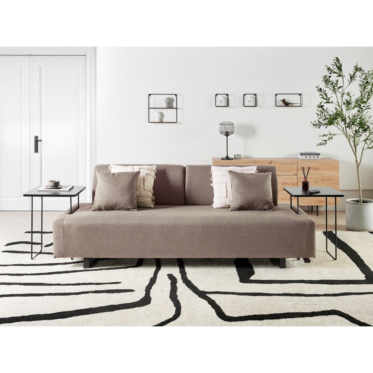 Sofa dla 3 osób SOKNA Beżowoszary ze stolikami