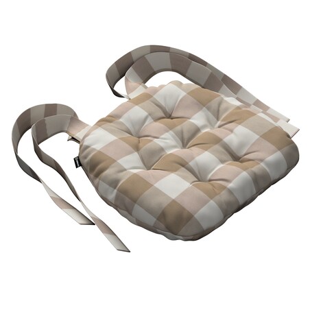 Poduszka na krzesło Marcin, beżowo-biała krata (5,5x5,5cm), 40 x 37 x 8 cm, Quadro