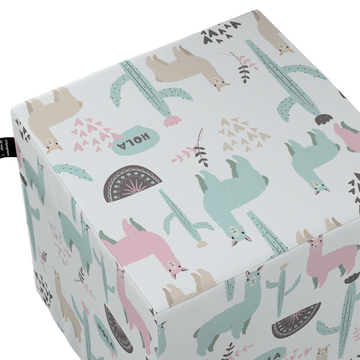 Puf kostka Nano, pastelowe lamy na jasnoszarym tle, 40 x 40 x 40 cm, Magic Collection