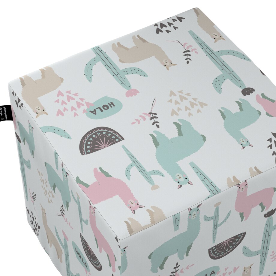 Puf kostka Nano, pastelowe lamy na jasnoszarym tle, 40 x 40 x 40 cm, Magic Collection