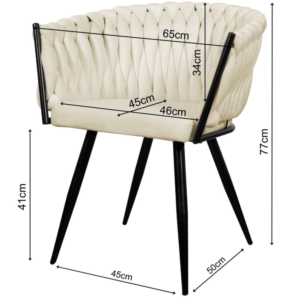 Krzesło tapicerowane do salonu glamour welurowe plecione beżowe