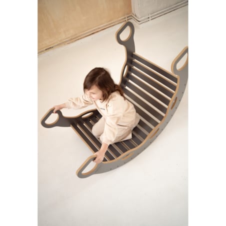 DUŻY bujak montessori z uchwytami + DUŻA zjeżdżalnia CHMURKI - szary