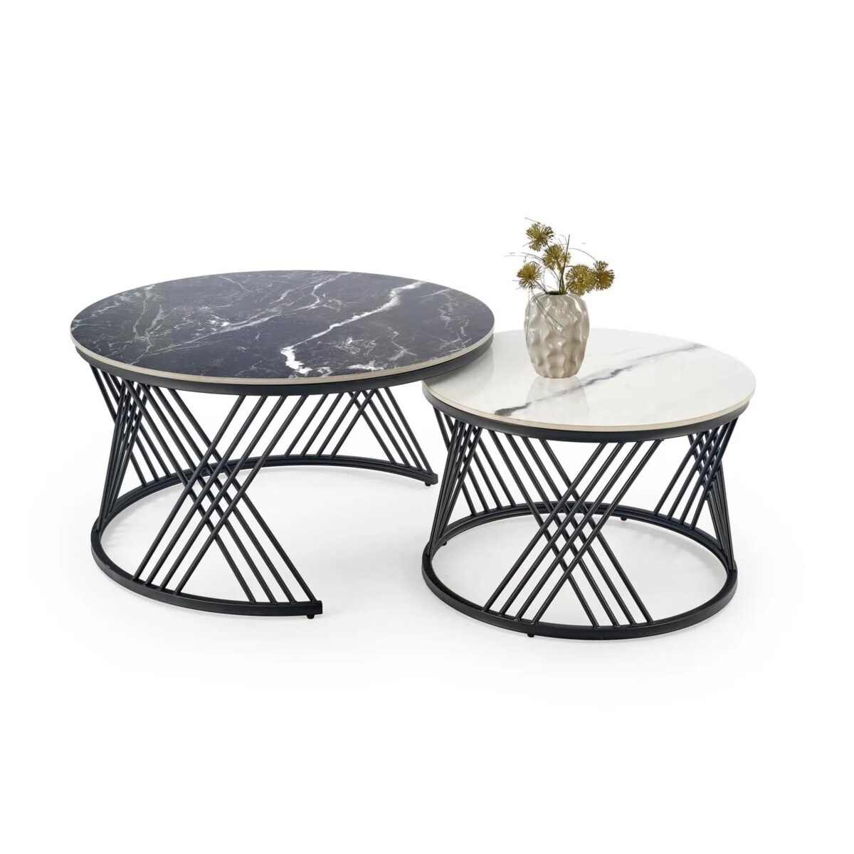 Zestaw 2 stolików kawowych FLAMINGO czarny marmur/biały marmur