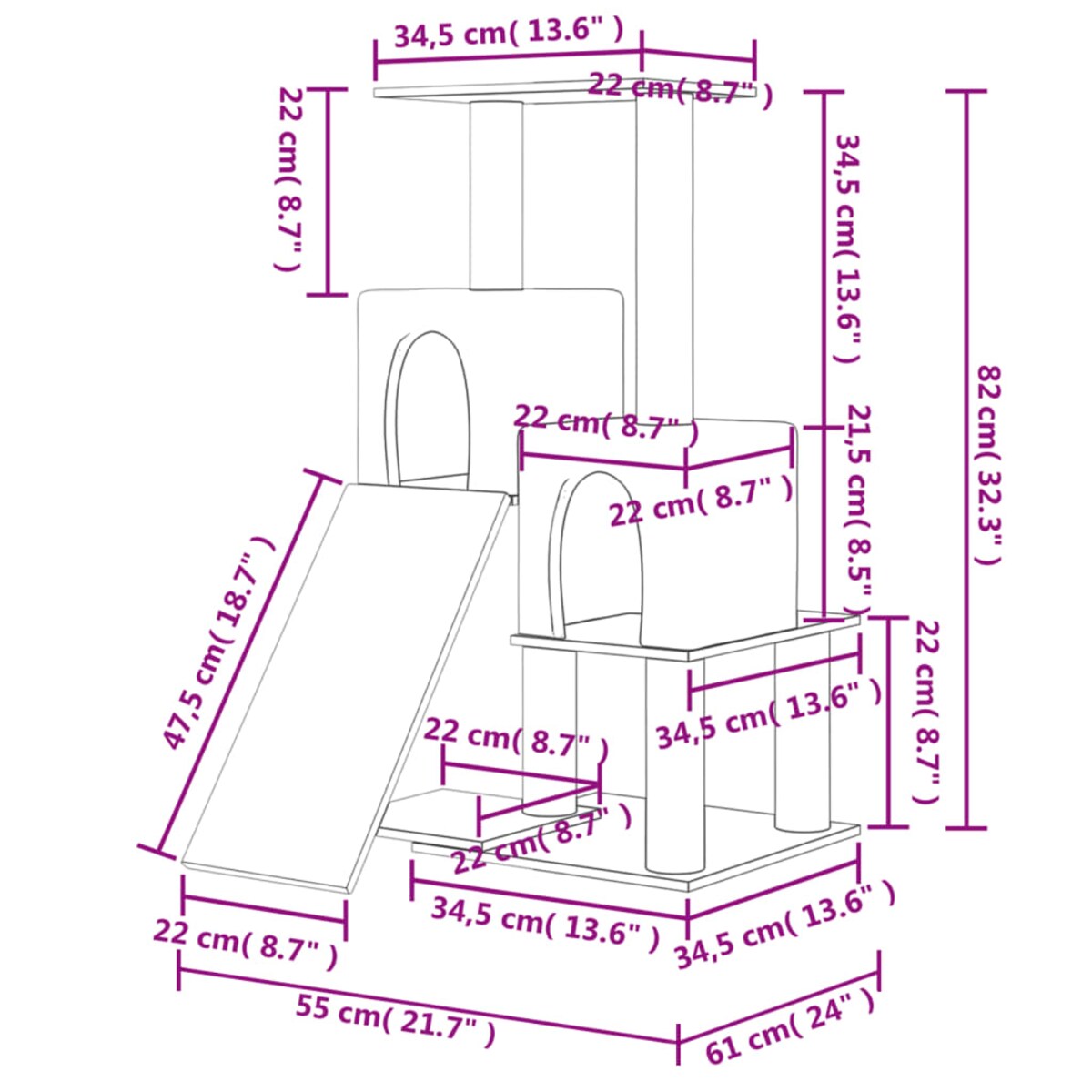 vidaXL Drapak dla kota z sizalowymi słupkami, ciemnoszary, 82 cm