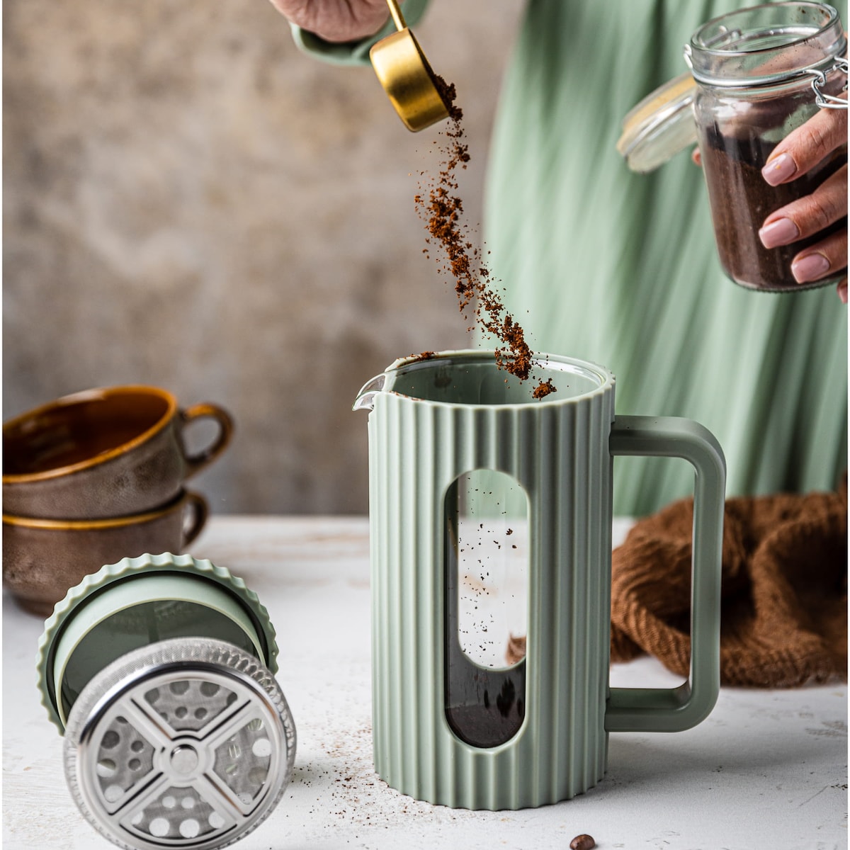 Zaparzacz do herbaty kawy szklany French Press 1000 ml zielony KLAUSBERG