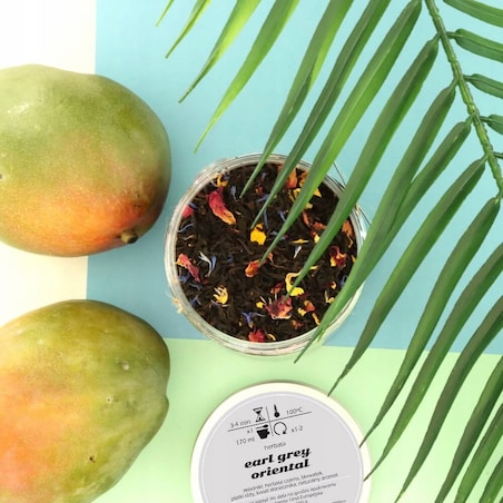 Herbata czarna EARL GREY ORIENTAL połączenia smaku mango i bergamotki - herbata liściasta sypana mieszanka napar susz - gotowa na prezent upominek
