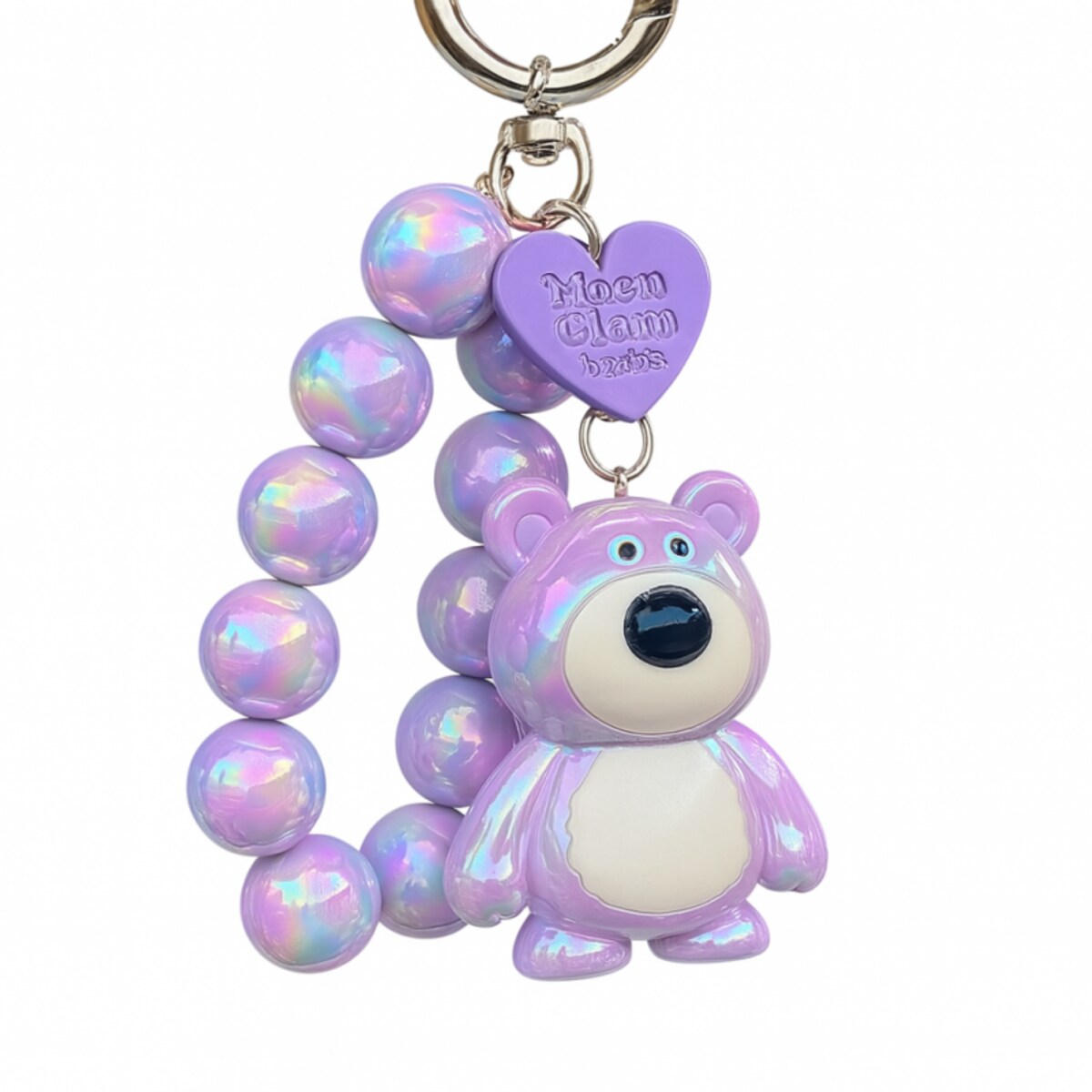 Brelok do kluczy, perłowy Miś z koralikami Fioletowy BRL366FIO