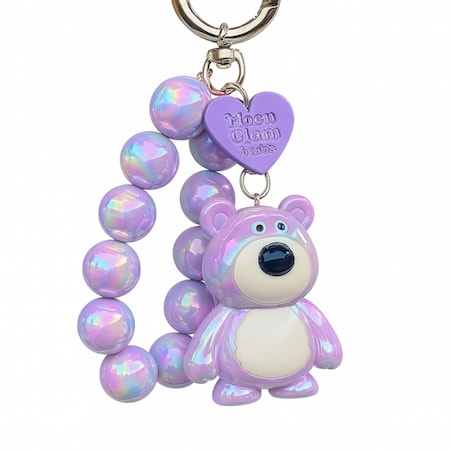 Brelok do kluczy, perłowy Miś z koralikami Fioletowy BRL366FIO