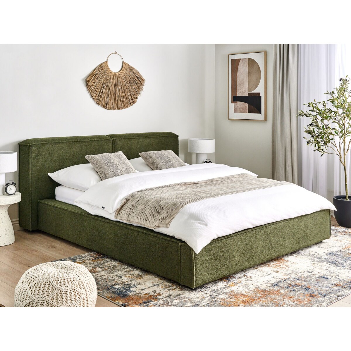 Łóżko boucle 160 x 200 cm zielone LINARDS