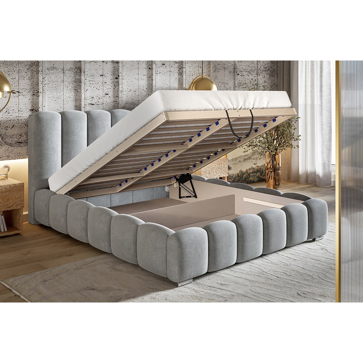 Łóżko tapicerowane 90x200 BEN 18 z pojemnikiem na pościel- butelkowa zieleń