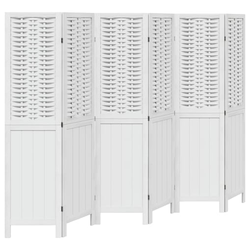 vidaXL Parawan pokojowy, 6-panelowy, biały, lite drewno paulowni