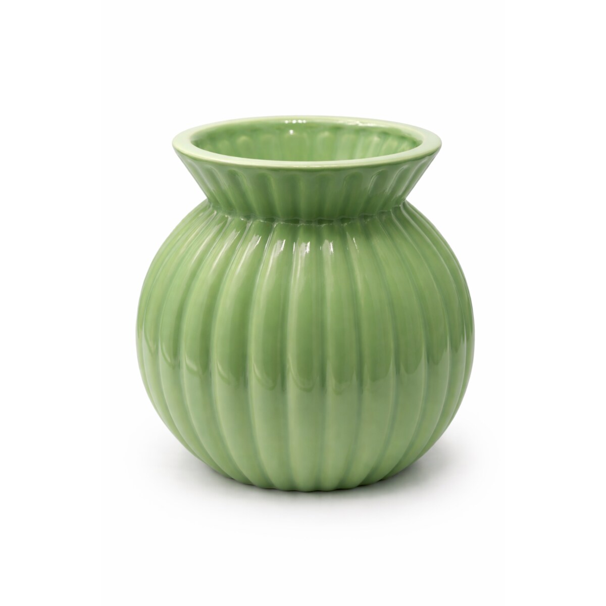 Wazon ceramiczny okrągły prążkowany 19x17x17 cm ASTRID zielony