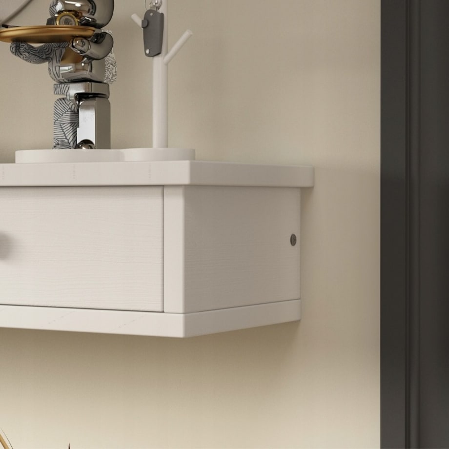 Półka wisząca z szufladami biała nowoczesna loft sypialnia ścienna 64 cm