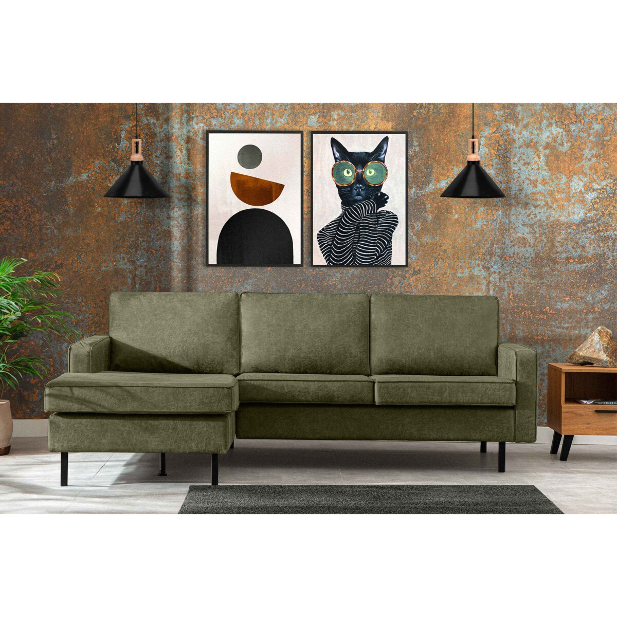 KONSIMO INVIA Narożnik w stylu loft lewy z otomaną zielony