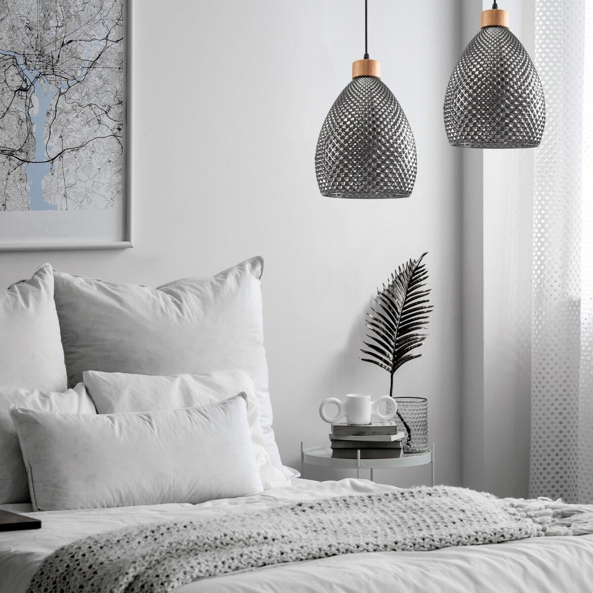 Lampa Wisząca Vintage Retro Black Szkło Drewno E27