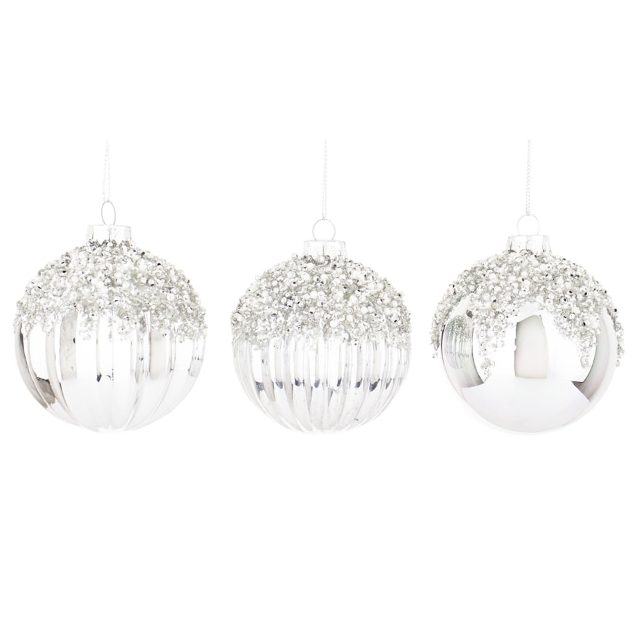 Bombki szklane srebrne 3 szt. Ø 8 cm ARZENTO