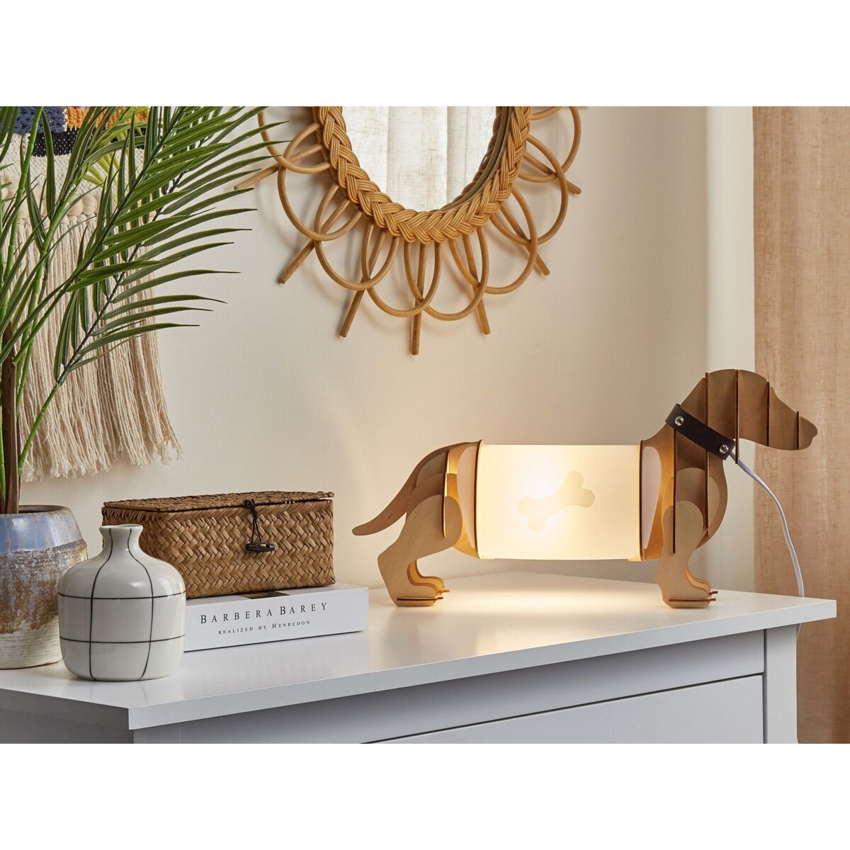 Lampa stołowa pies jasne drewno LOUBIERE