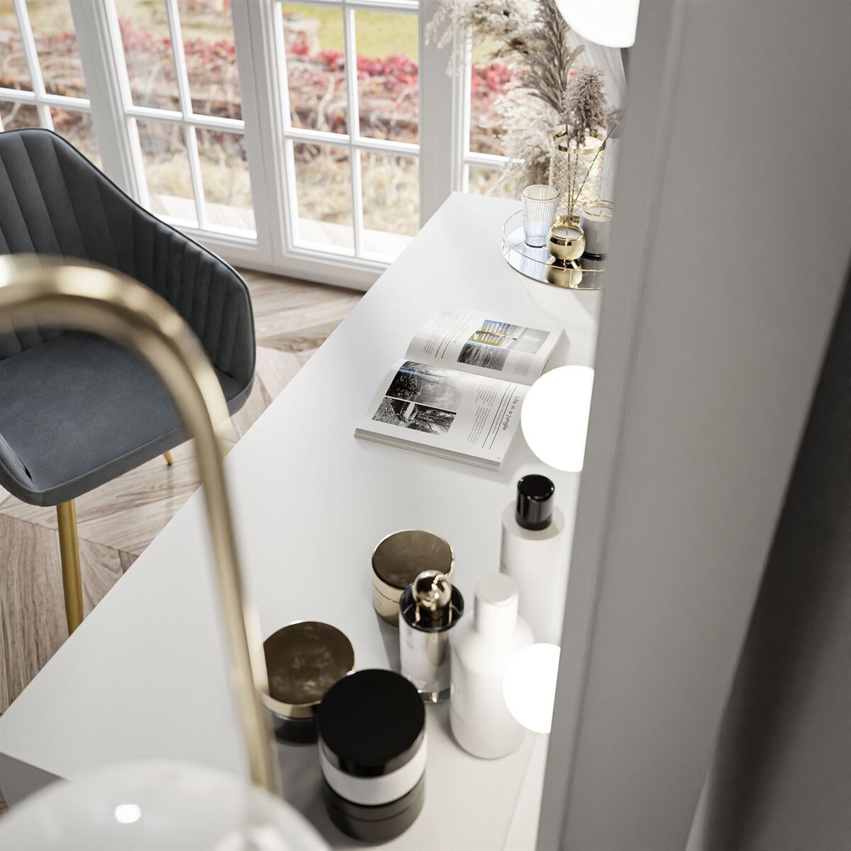 Toaletka MADA z lustrem i oświetleniem biały mat