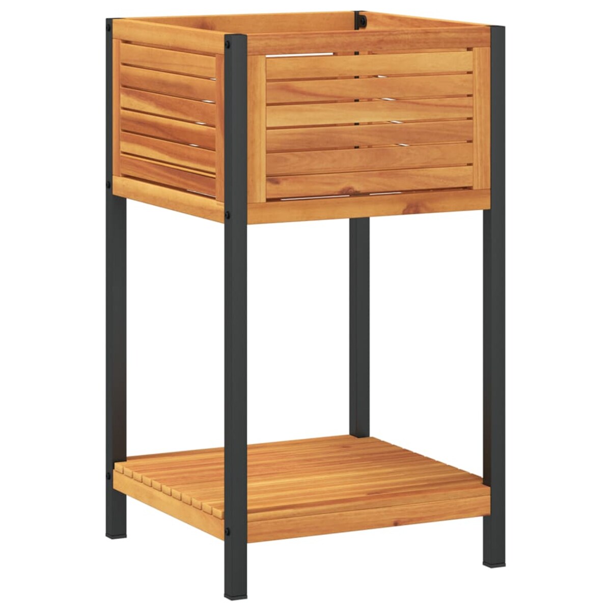 vidaXL Donica ogrodowa z półką, 45x45x80 cm, drewno akacjowe i stal