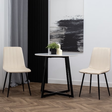 Krzesło welurowe tapicerowane beżowe pikowane czarne nogi