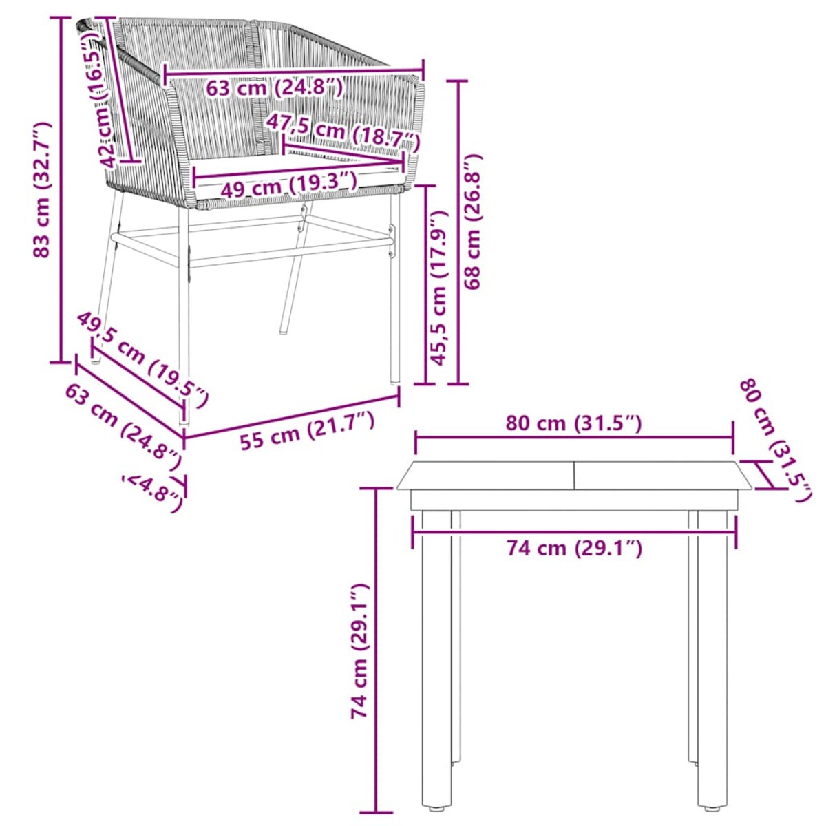 vidaXL 3-częściowy zestaw ogrodowy poduszkami brązowy polirattan szkło