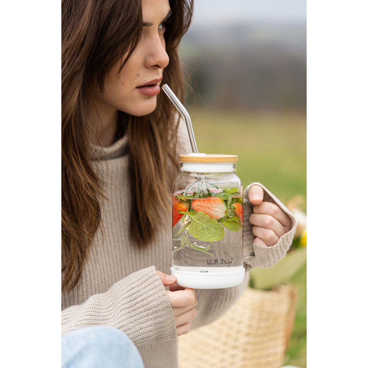 Słoik ze słomką 600 ml biały Fuori 29835