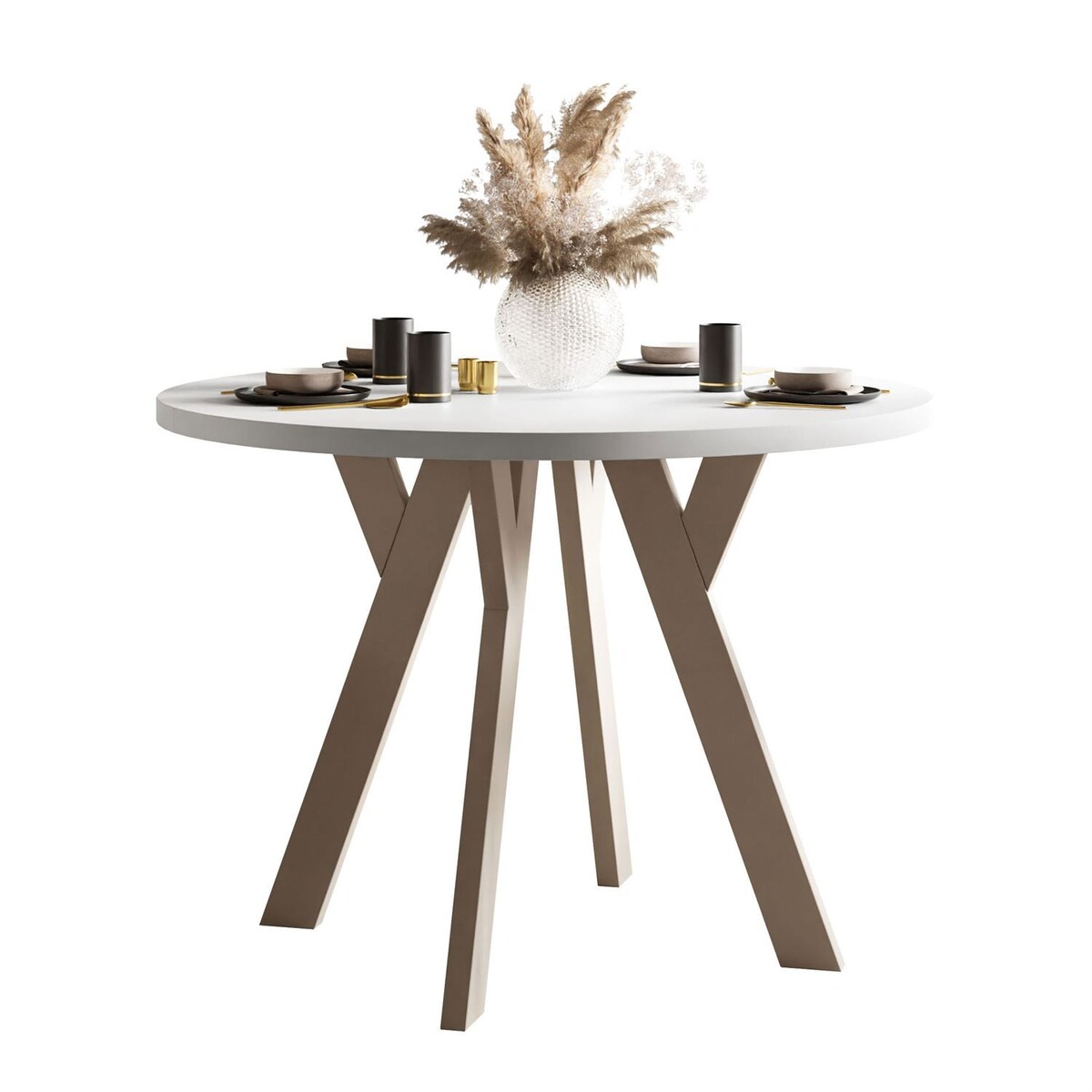 Okrągły stół rozkładany VOLTA MATT, nogi kaszmir, blat biały