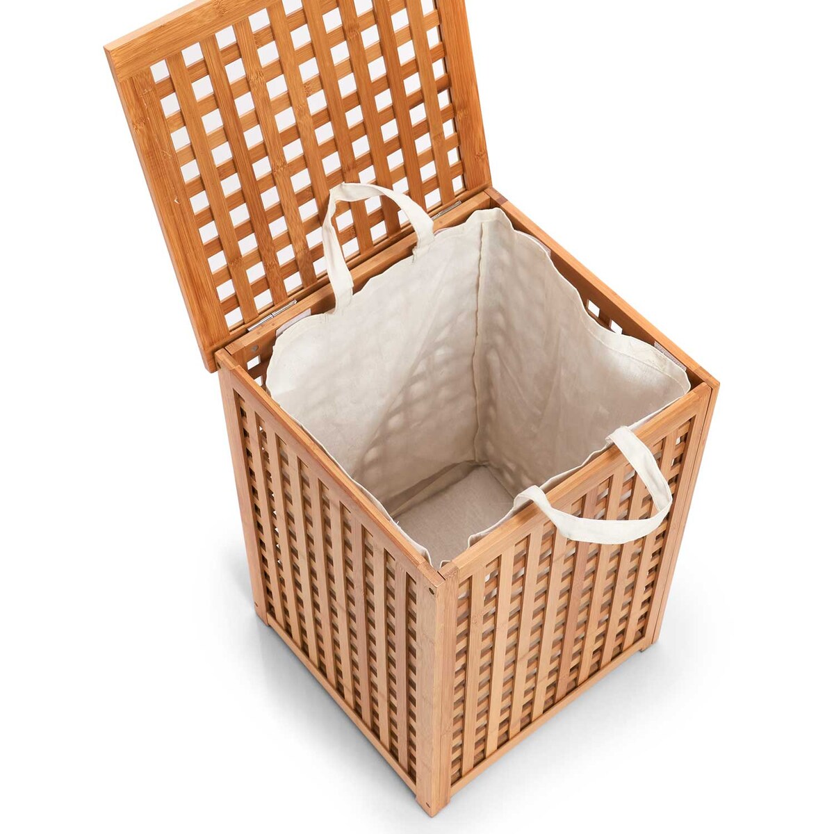 Bambusowy kosz na pranie z pokrywką - 92 litry, wyjmowany wkład, BAMBOO ZELLER, kolor brązowy