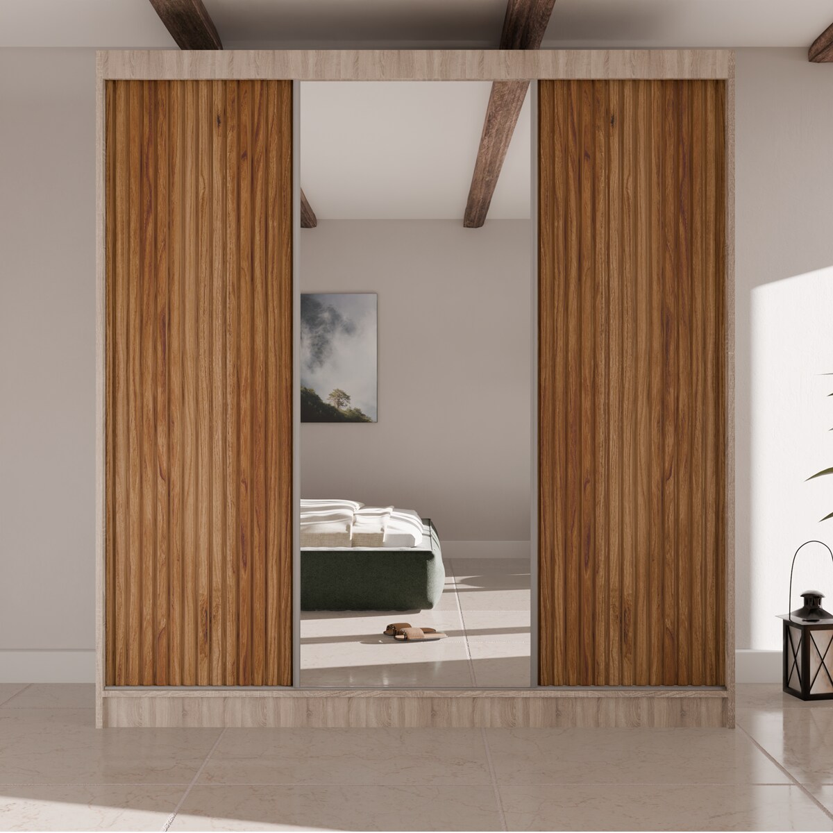 Szafa przesuwna V200 z lustrem i szufladami - sonoma+ ryfle catania