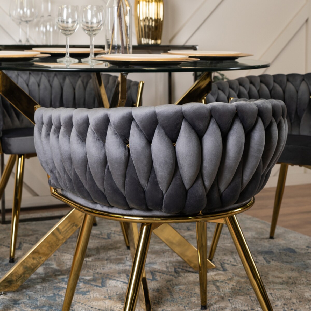 Krzesło Tapicerowane do Salonu CAPRI Szare Welur do Toaletki