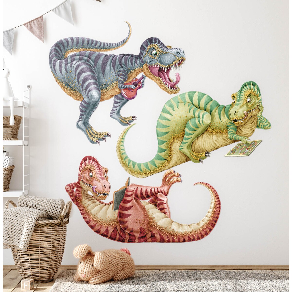 Zestaw naklejek na ścianę, Pastelowe dinozaury, 100cm