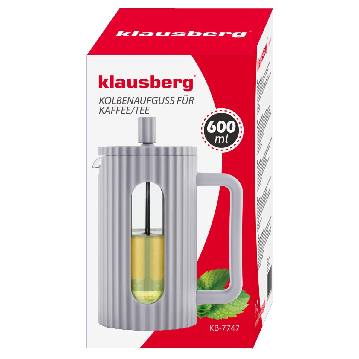 Zaparzacz do herbaty kawy szklany French Press 600 ml szary KLAUSBERG