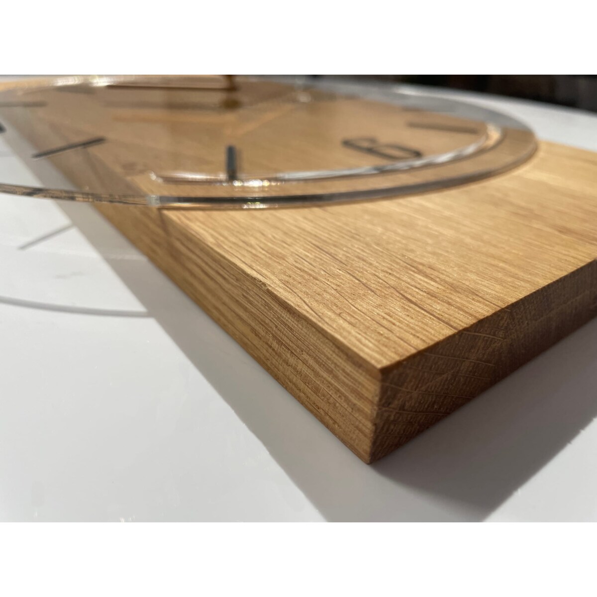 Drewniany zegar ścienny Geometric 40cm tarcza przezroczysta