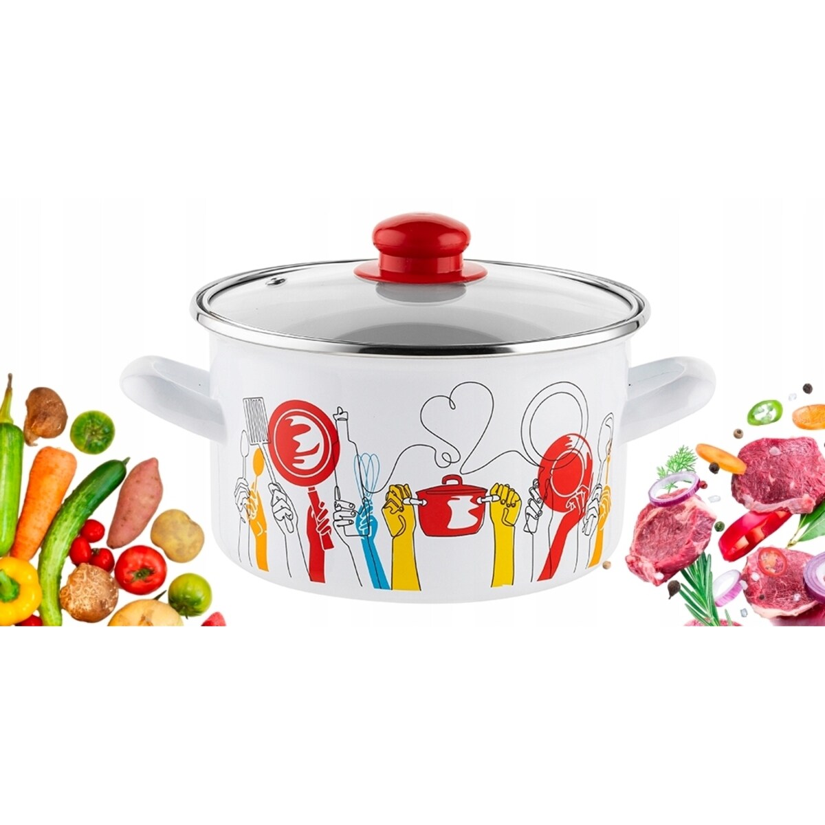 GARNEK EMALIOWANY polska pleszew 18 cm 2,6L do gotowania zup obiad kuchenny